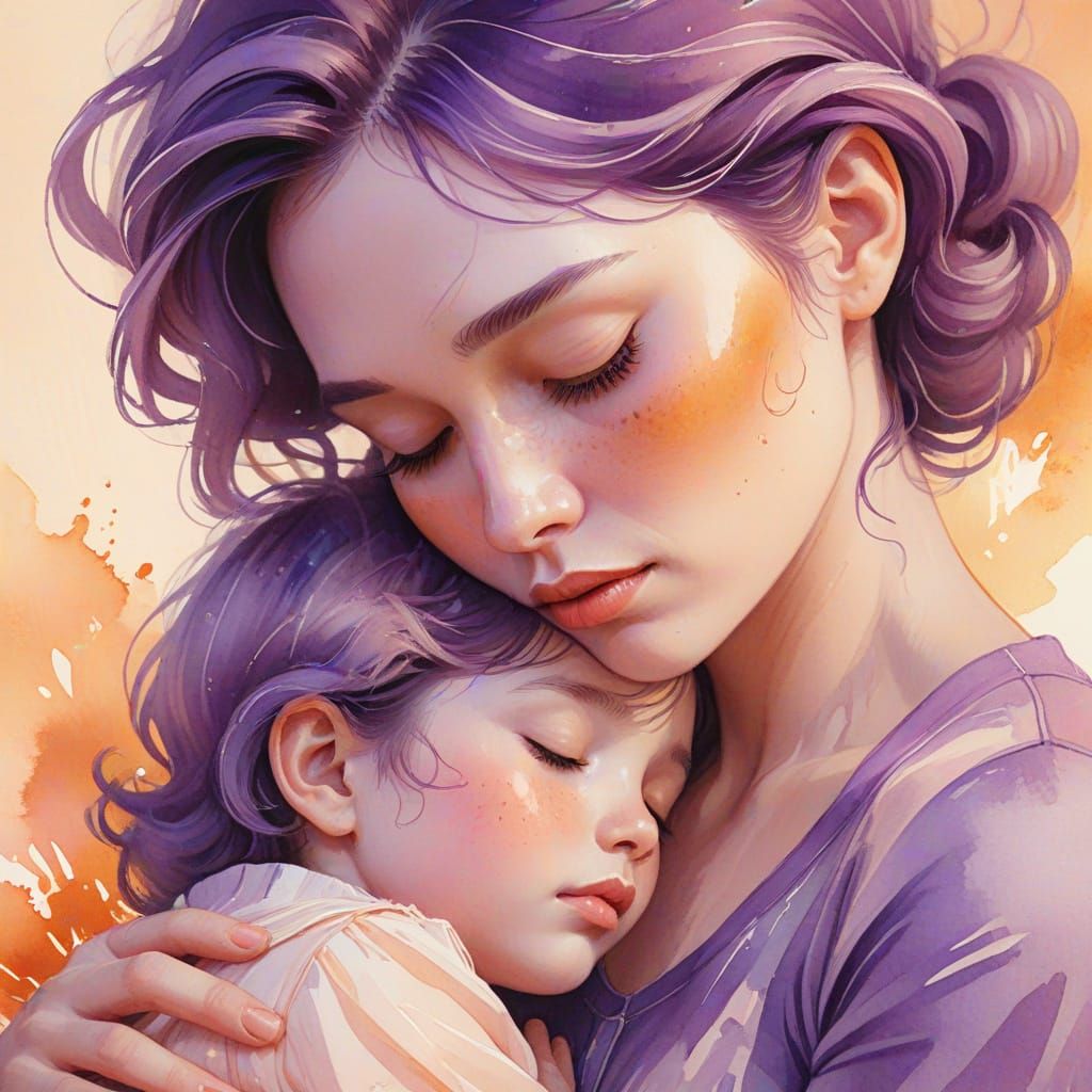 Mother and Child Share a Tender Moment in Dreamy Watercolor ...