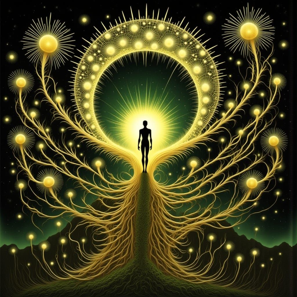 Surrealistic Cyberpunk Masterpiece with DNA Seed Tendril and...