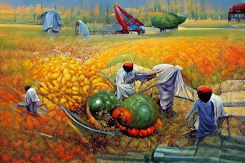 Harvesting Season in Pakistan: Retro Sci-Fi Art