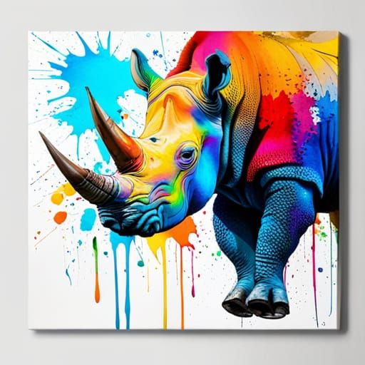 Rhino Leaps From Vibrant Paint Splash