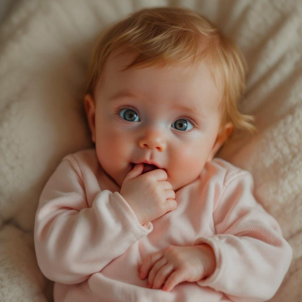 Cute Baby Girl with Foot in Mouth: Photorealistic Portrait
