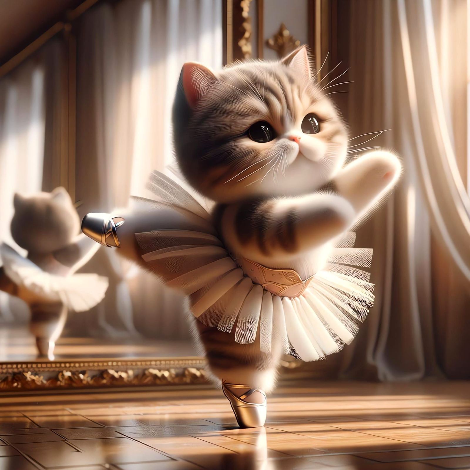 British Shorthair Cat Practicing Ballet, Digital Art