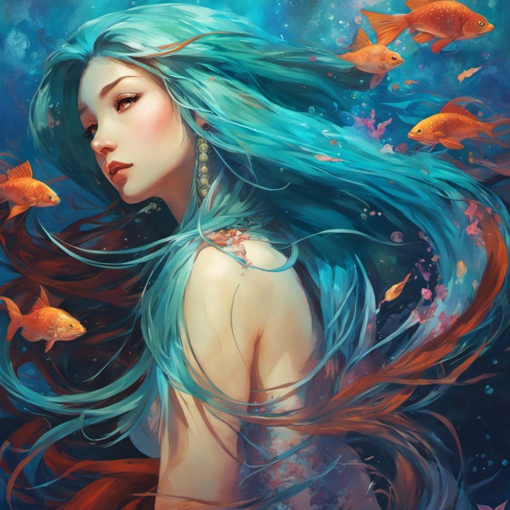 Underwater Mermaid in the Style of Alphonse Mucha