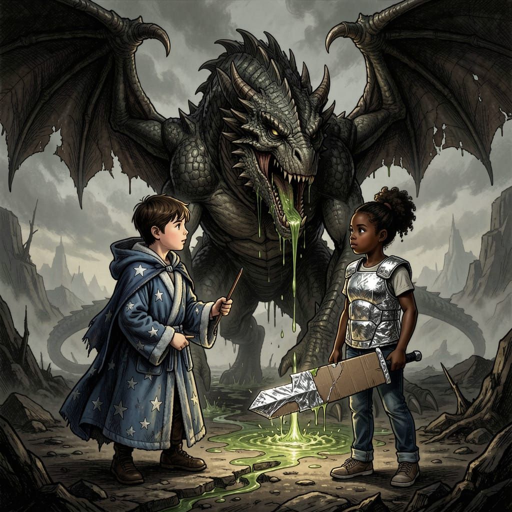 Children Face Colossal Dragon in Epic Dread