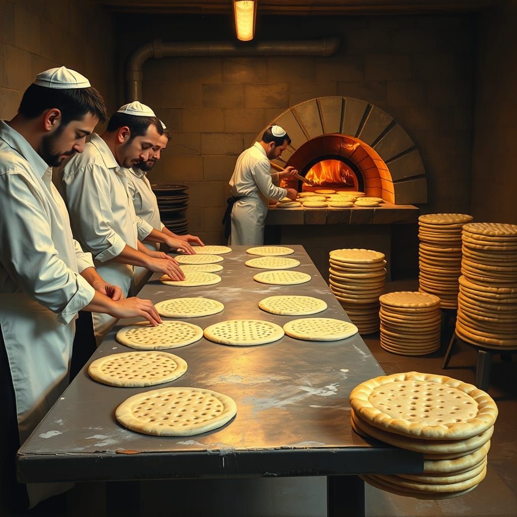 Haredi Bakers in Traditional Attire Gather in a Cozy Matzot ...