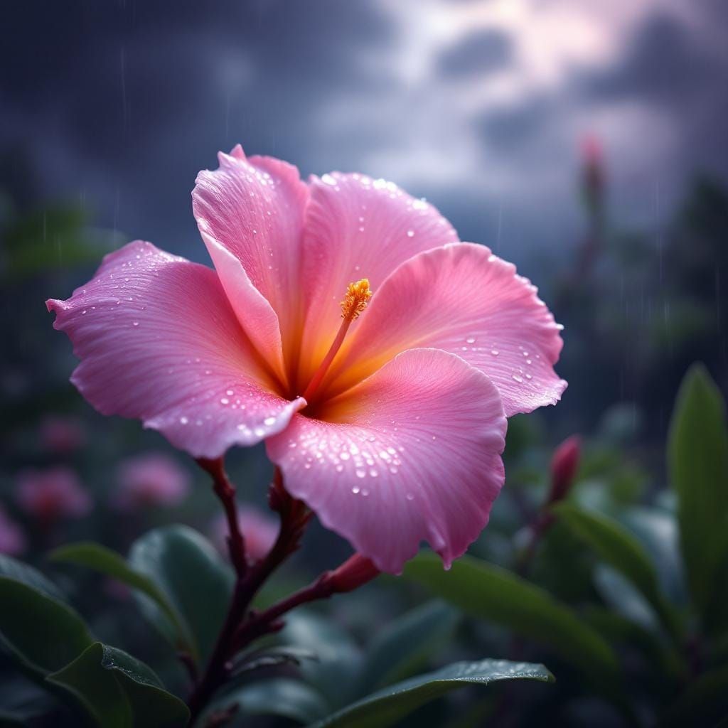 Frangipani Flower Against Stormy Sky, Dark Fantasy Art