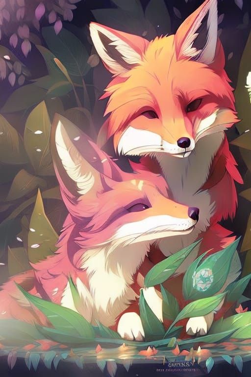 Leafy Fox Kit Sipping Tea: Hyperdetailed Fantasy Art