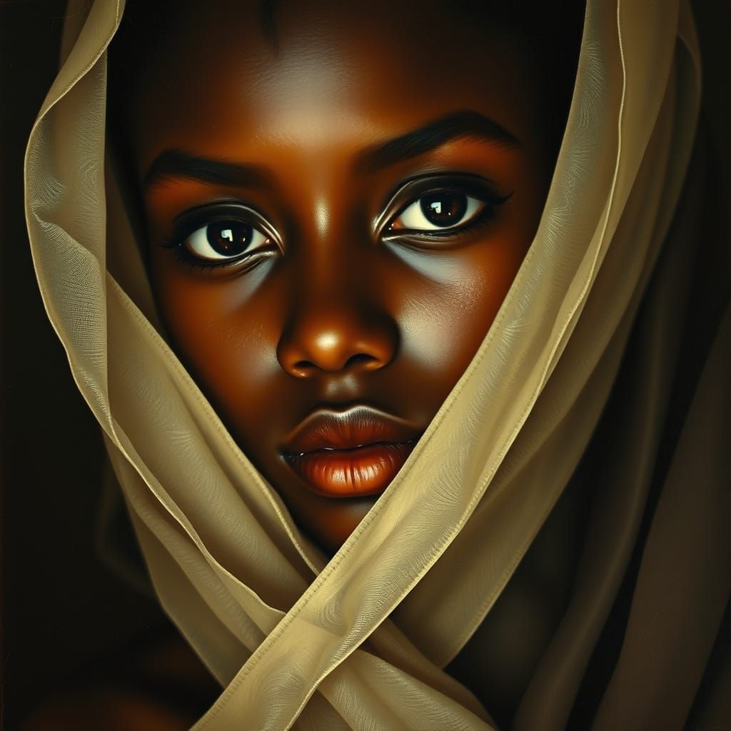 Ethereal Portrait of a Young Black Woman in Chiaroscuro