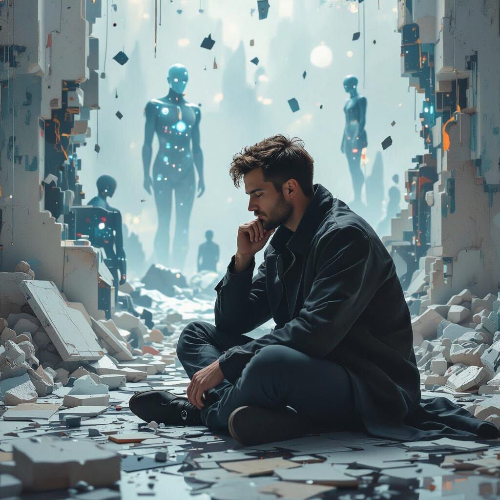 Man in Contemplation: A Surreal Digital Art Piece