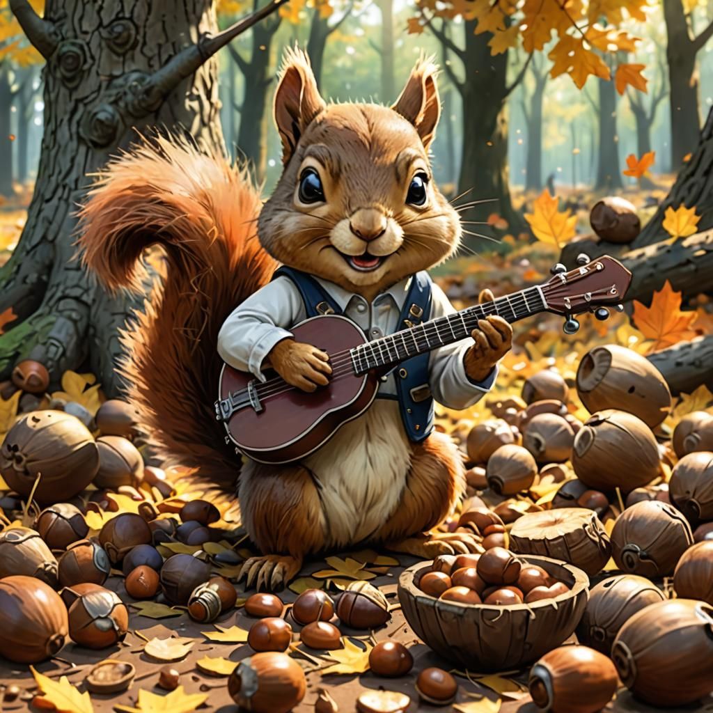 Squirrel Plays Banjo in Anime Style