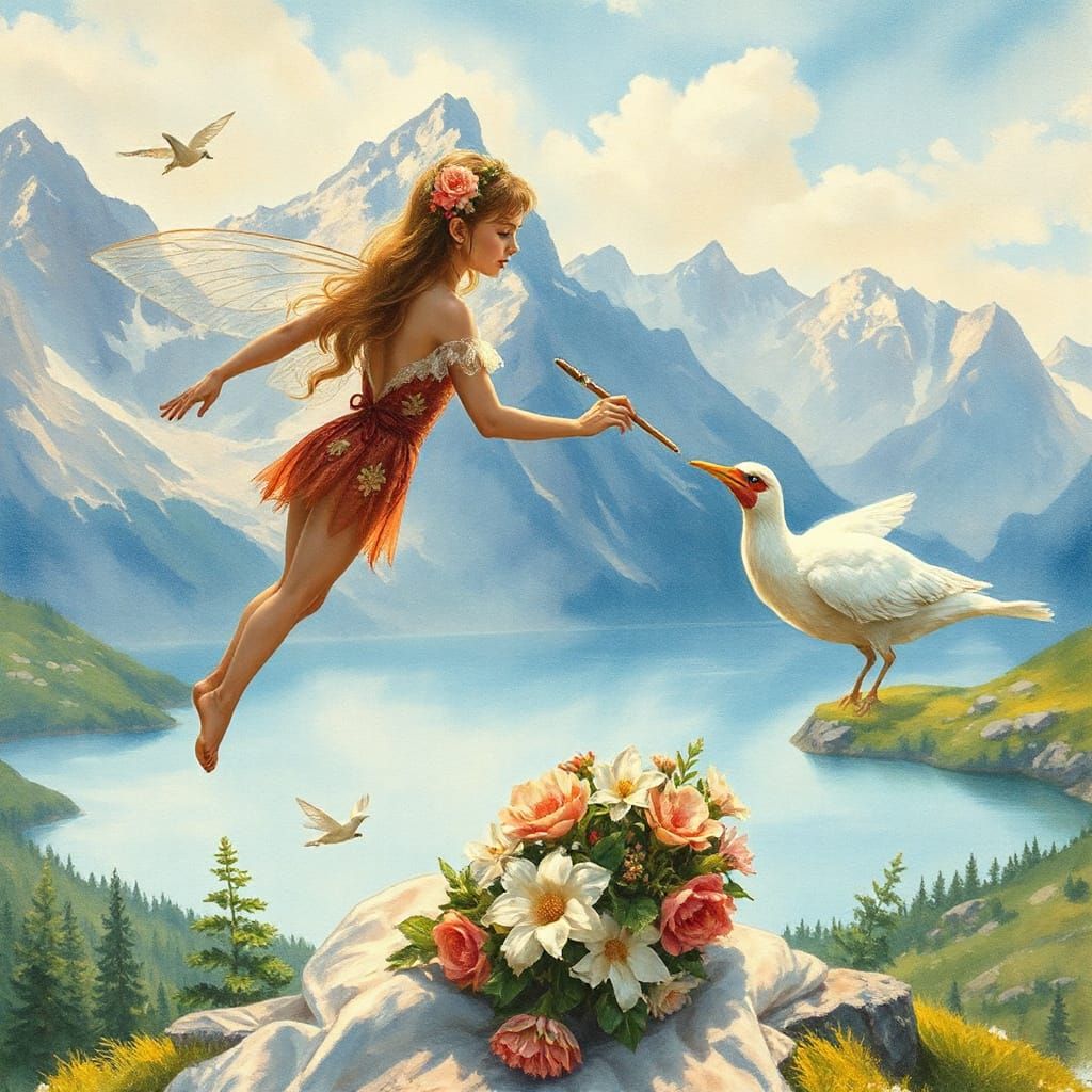 Fairy Artist Paints Nordic Landscape, Enters Her Creation