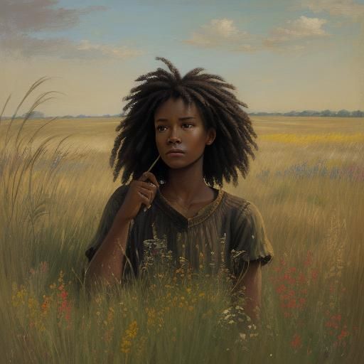 a VERY YOUNG girl around the AGE OF TEN  lies in a field wit...