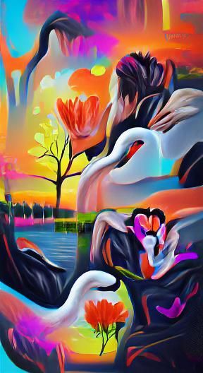 Romantic Couple at Swan Lake Sunset: Film Artwork