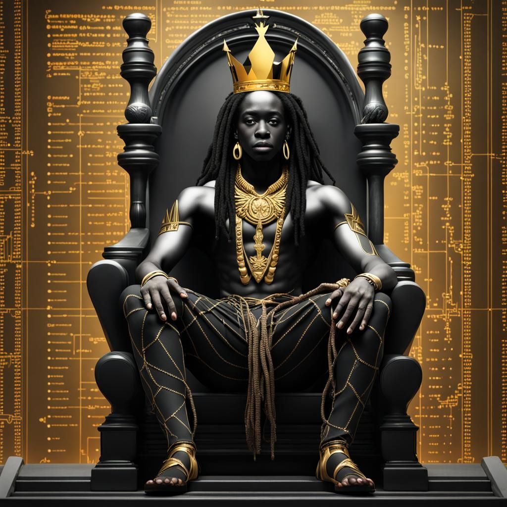 Black King on Technological Throne with Gold Dove