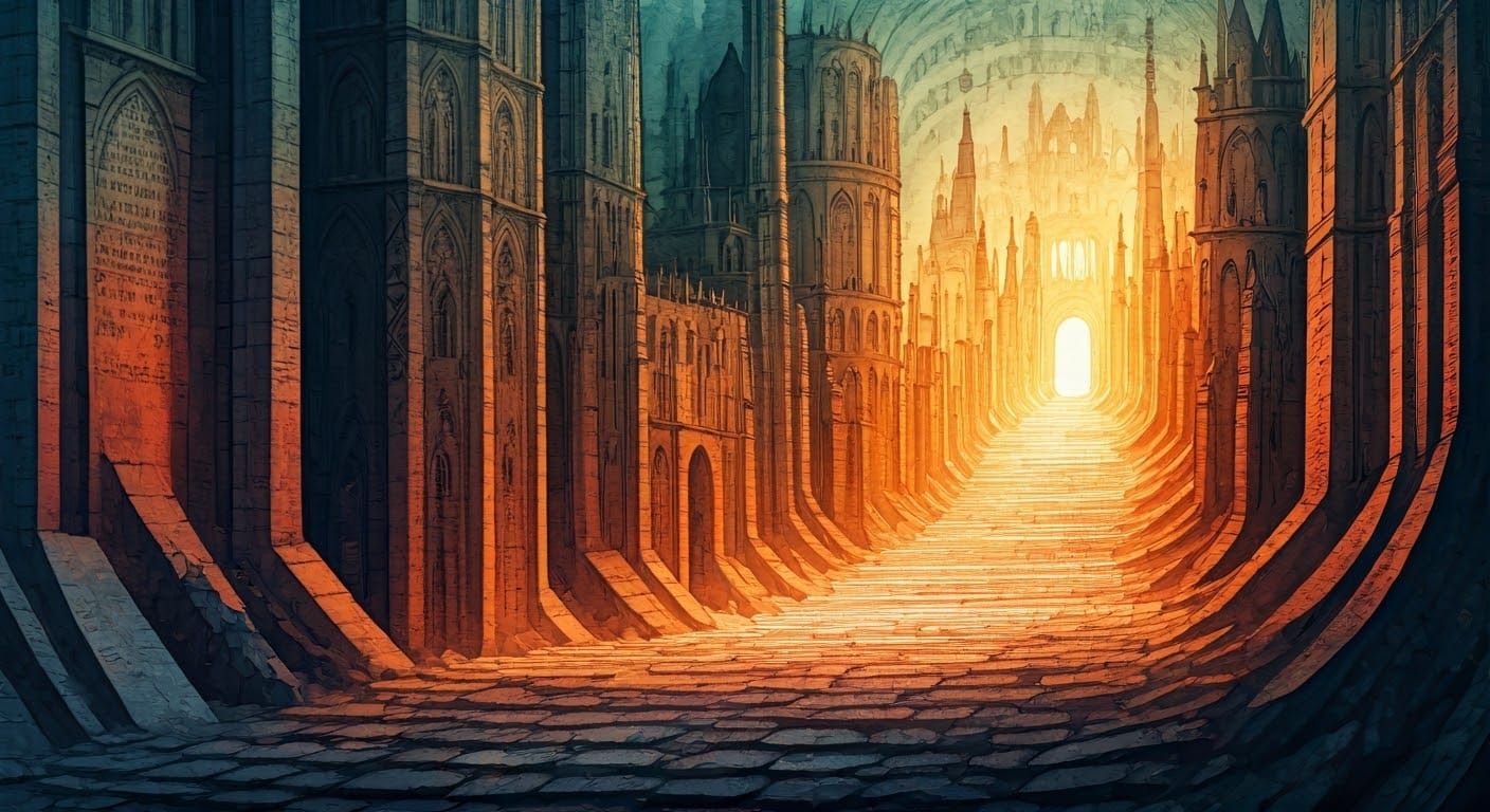 Warhammer 40k Cityscape in Watercolor Style