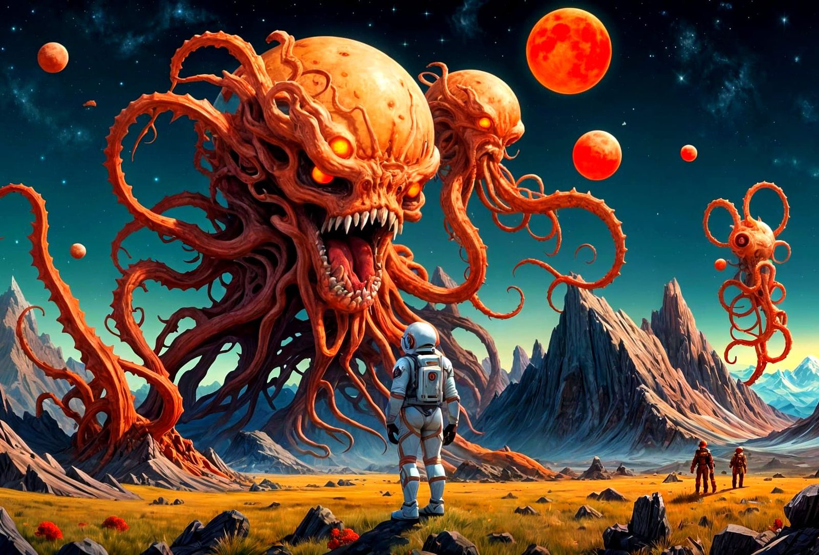 Astronauts Encounter Alien Creature on Distant Planet