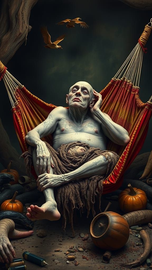 Grotesque Sloth Idol in Decaying Surrounds