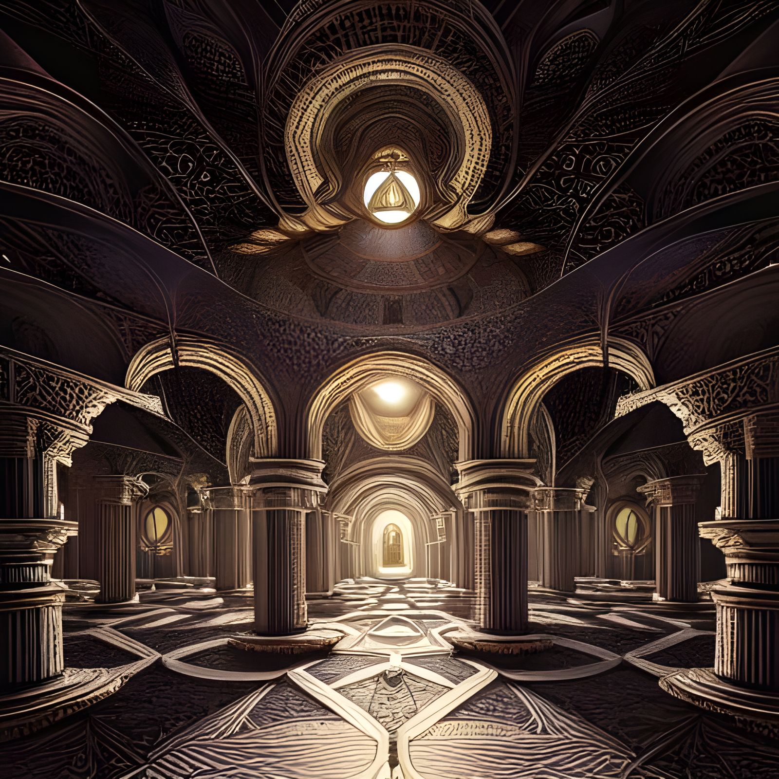 Magical Monastery Interior Illustration in Vibrant Color