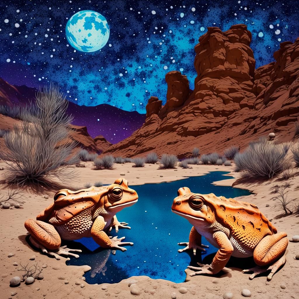 Desert Toads in Starry Canyon, Ink Splatter Art