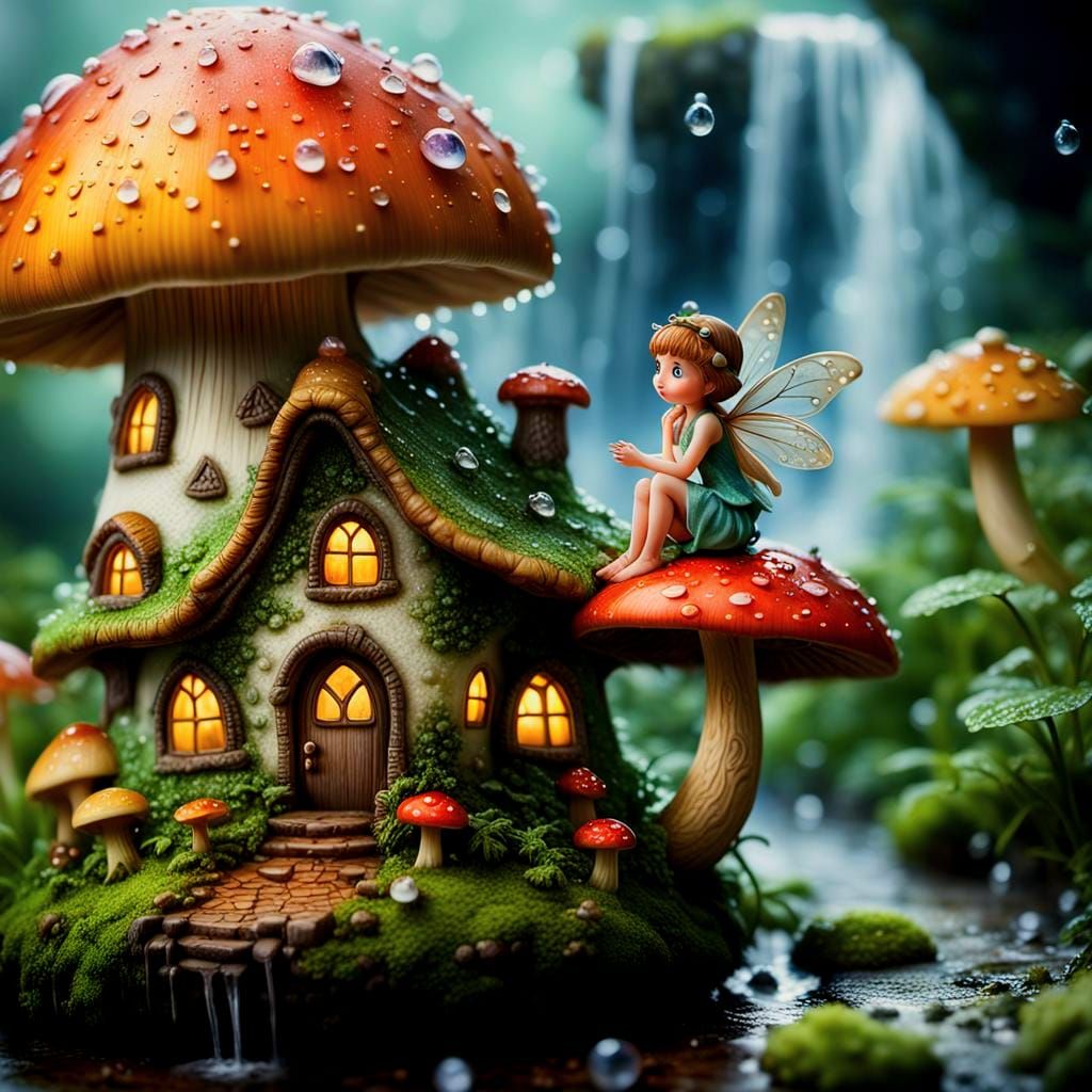 Fairy on Mushroom: Macro Photography in Candy Art Style