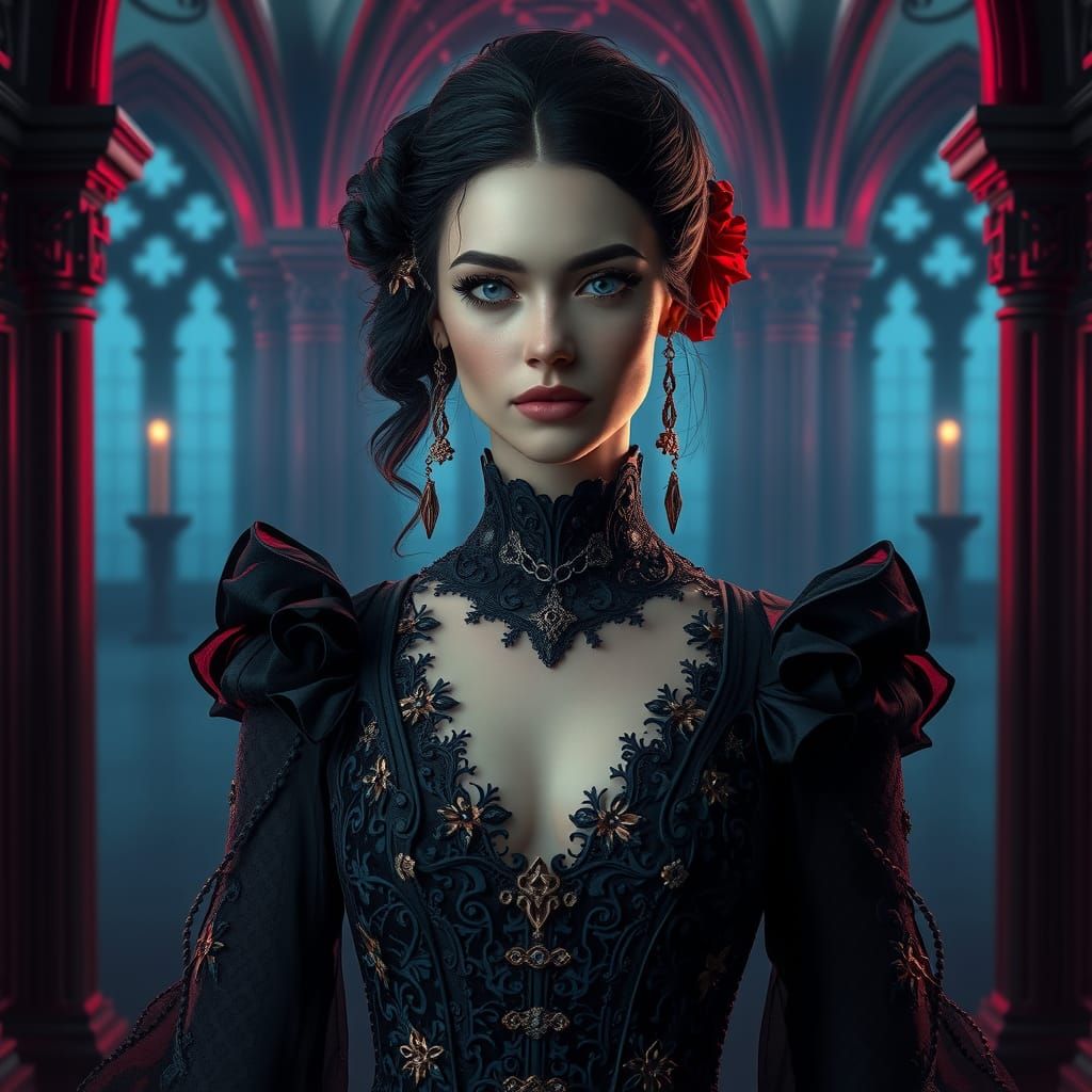Gothic Woman in Victorian Attire, 8k Portrait