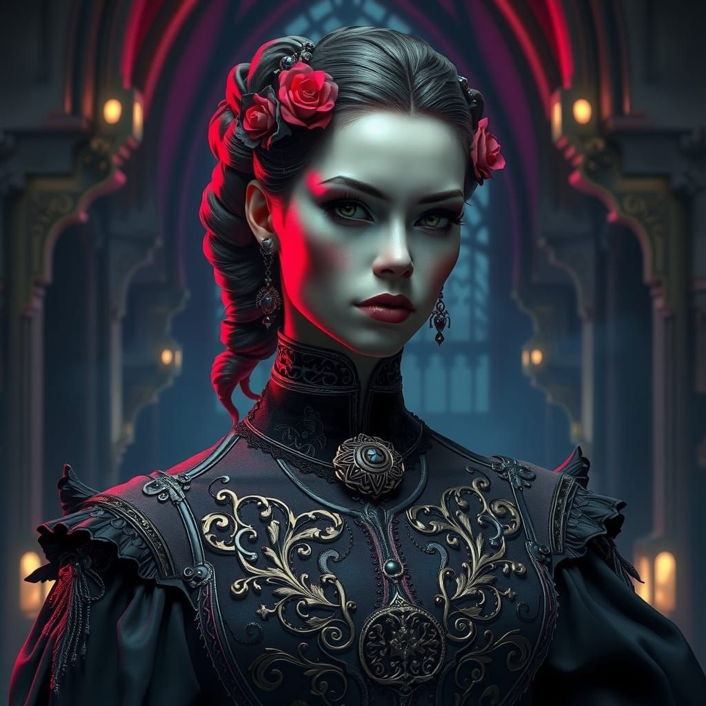 Gothic Woman in Victorian Attire Concept Art