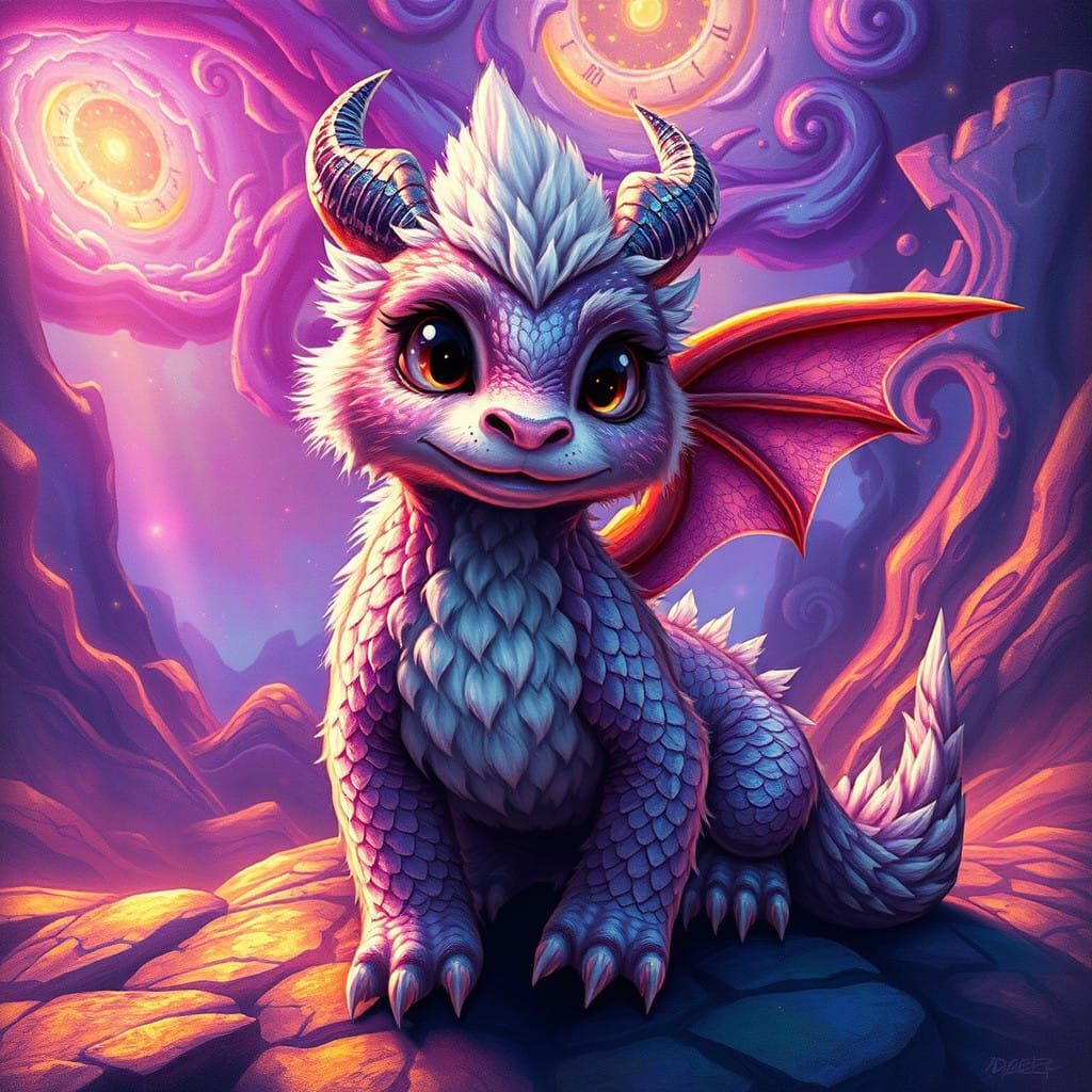 Majestic Fluffy Dragon in Vibrant Fantasy Landscape