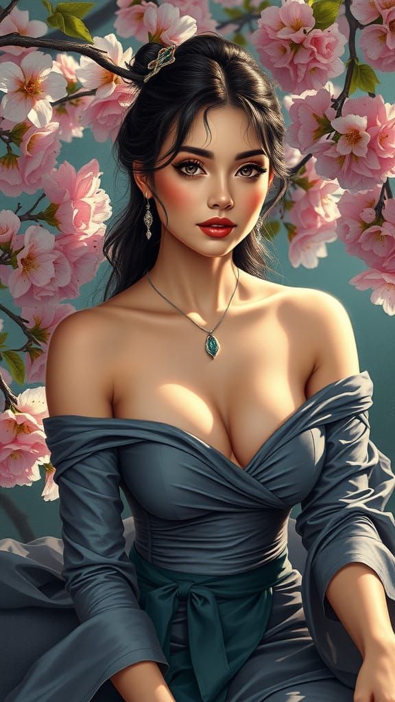 Elegant Woman in Cherry Blossom Paradise