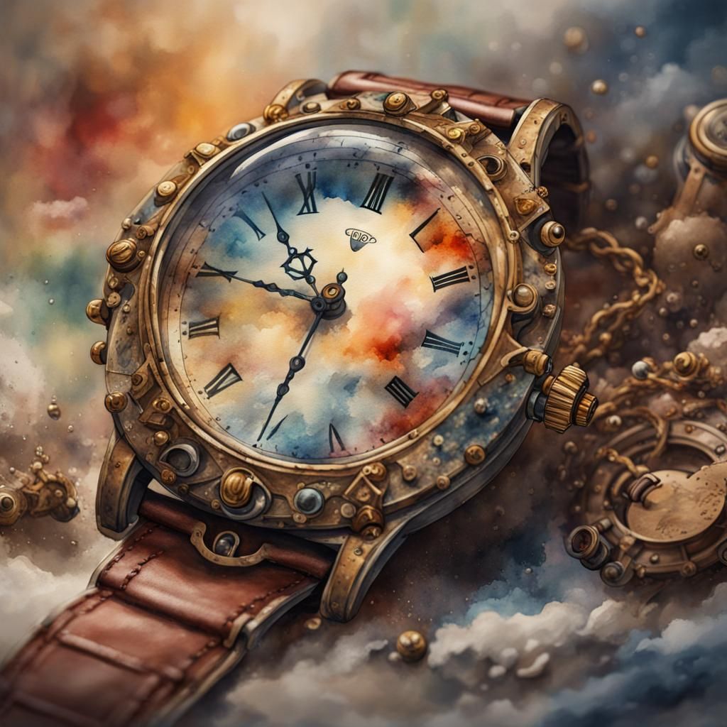 Watercolor Painting of a Watch in 8K
