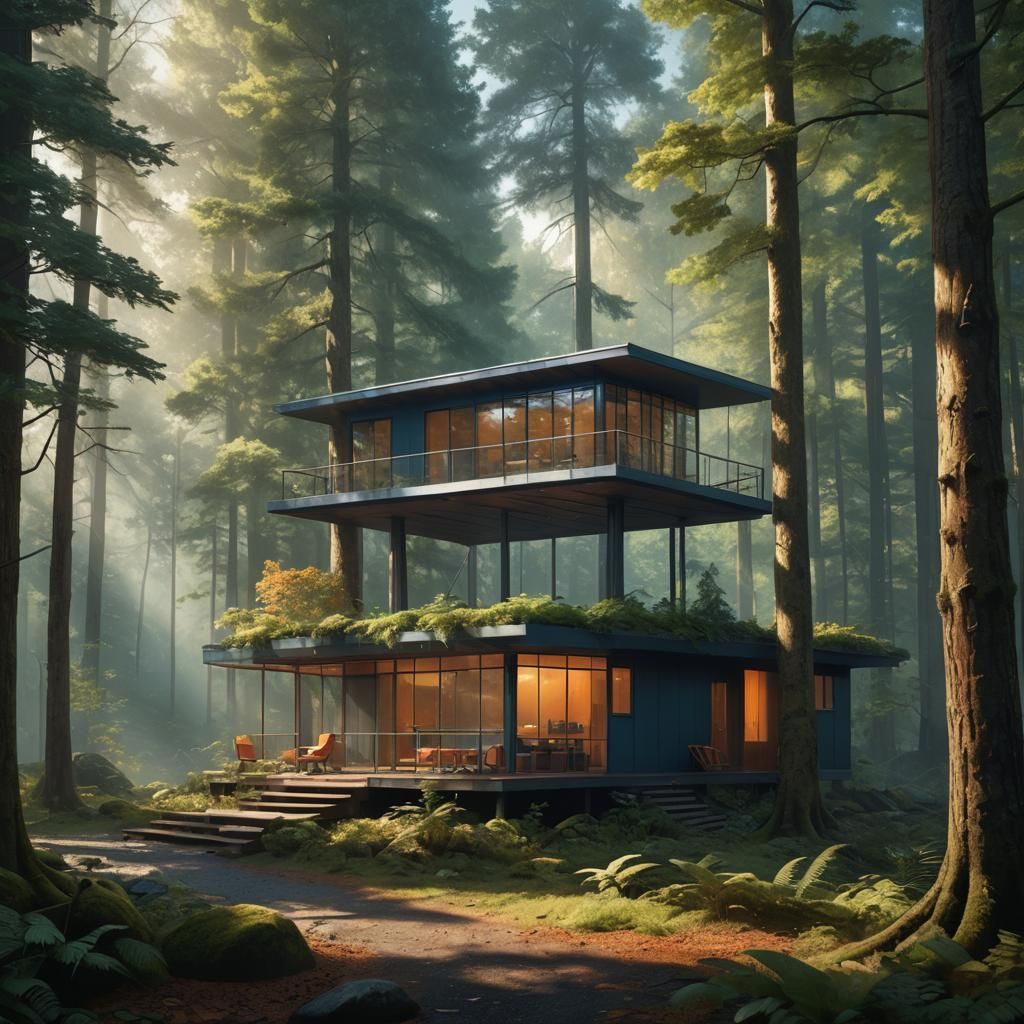 Cabin in Forest: Hyper-Realistic Digital Matte Painting