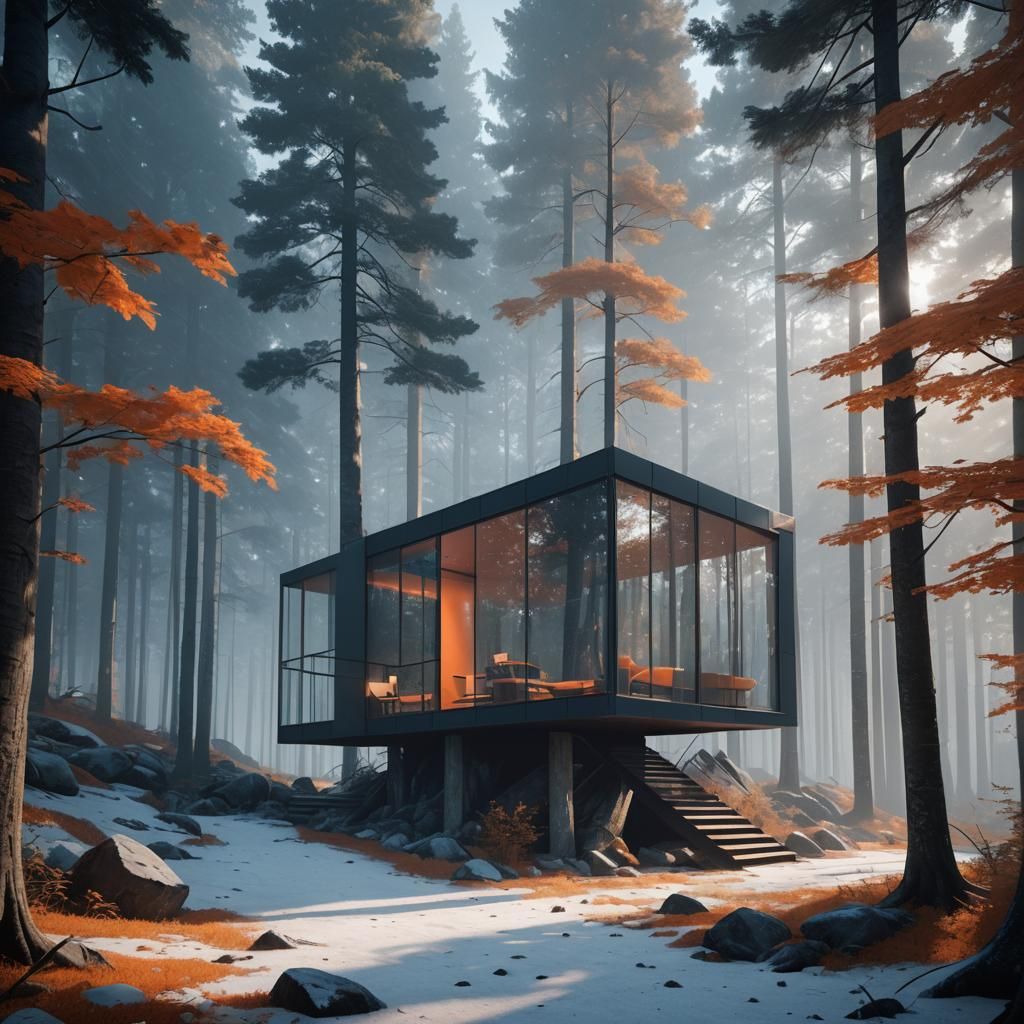 Minimalist Cabin in Forest: Post-Modern Architecture