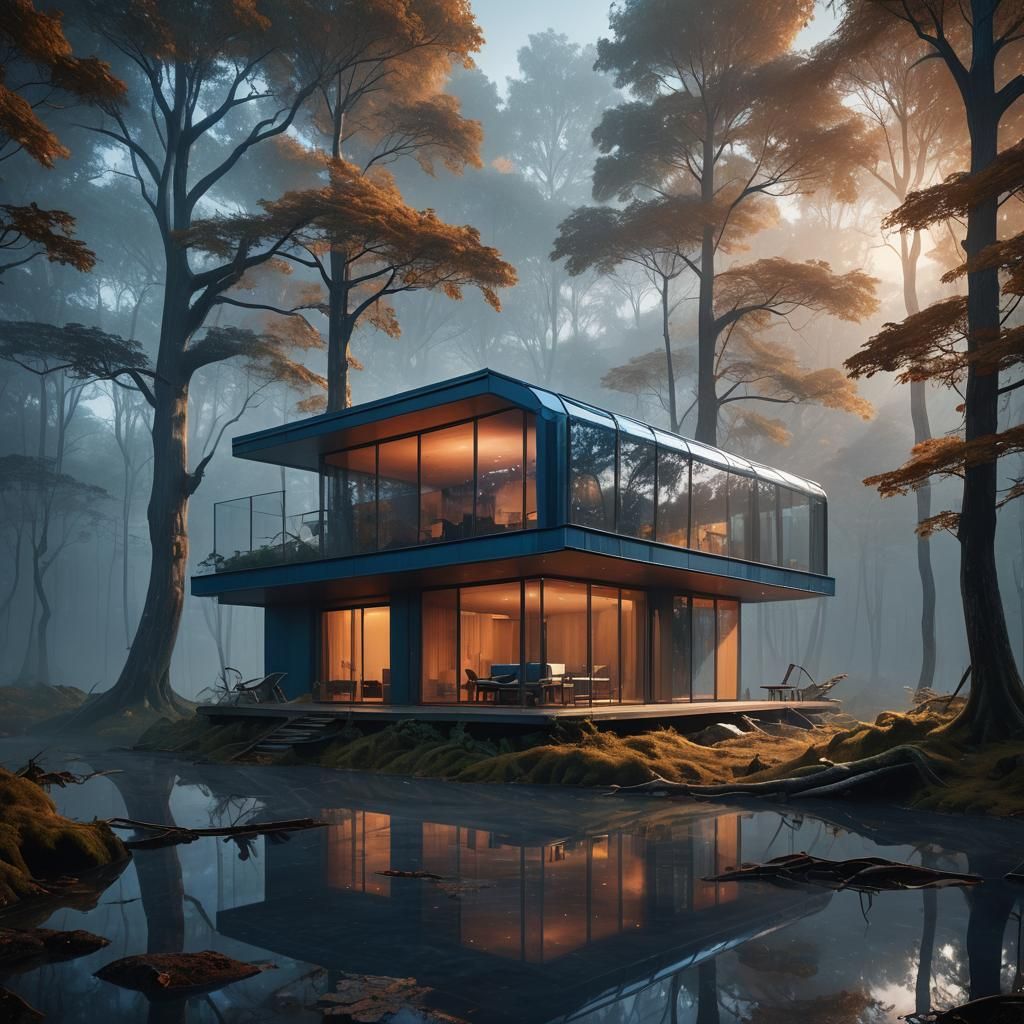 Modern Cabin in Misty Forest: Post-Modern Architecture