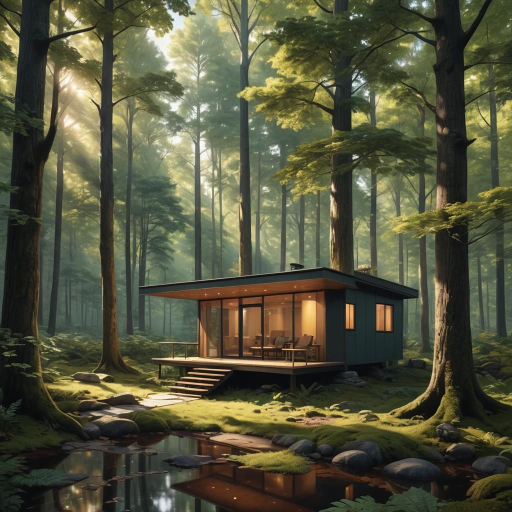 Serene Forest Cabin Retreat in Photorealistic Style
