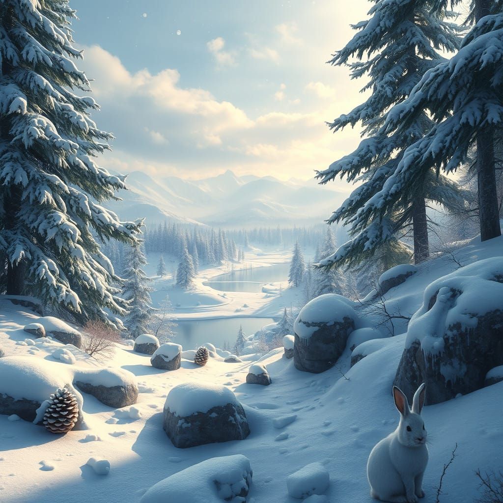 Winter Wonderland in Fantastical Landscape, Dreamlike Atmosp...