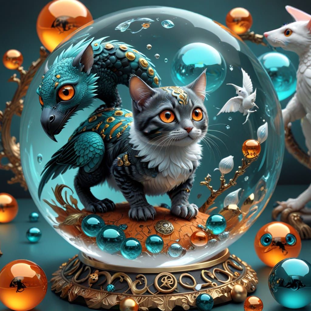 Hyperrealistic Fractal Raptors with Cute Armor and Runic Sym...