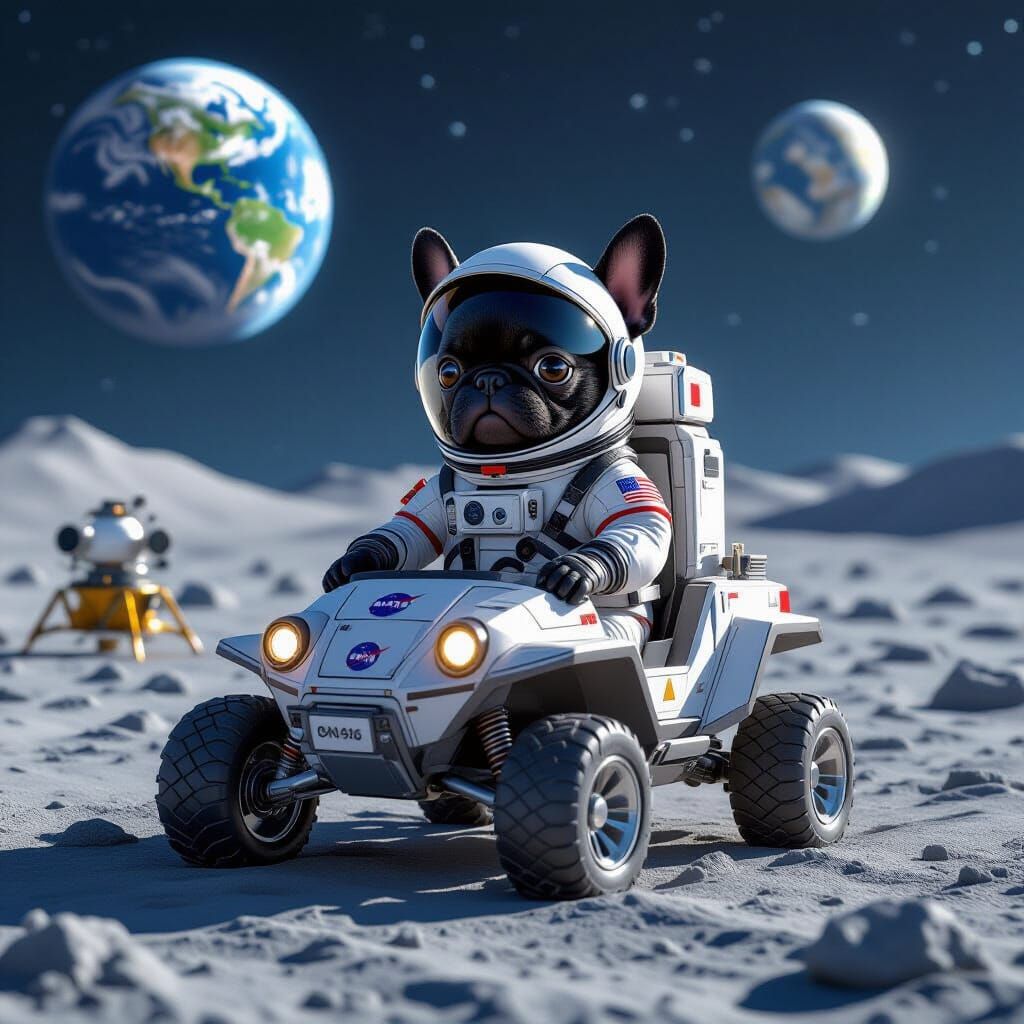 French Bulldog Astronaut on the Moon in Pixar Style