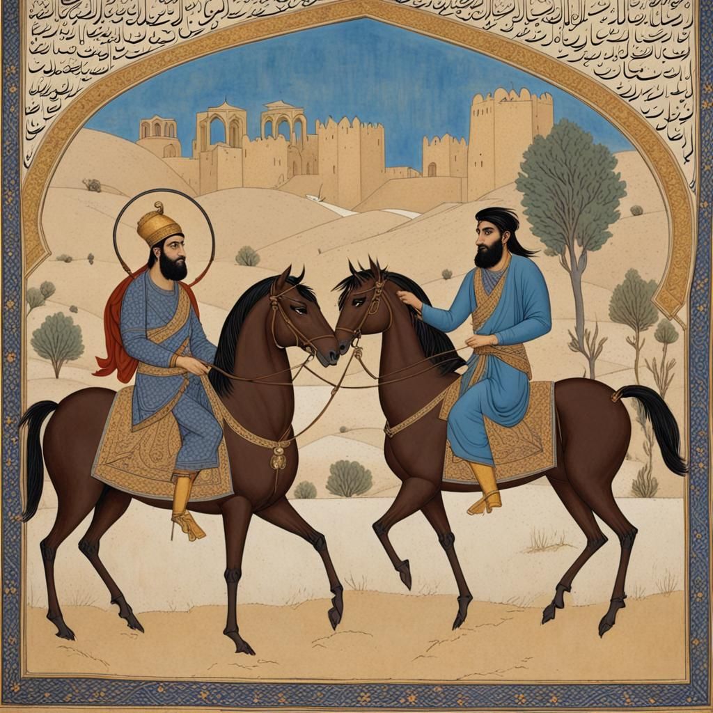 Epic Persian Scene of Rostam and Sohrab in Ancient Persepoli...