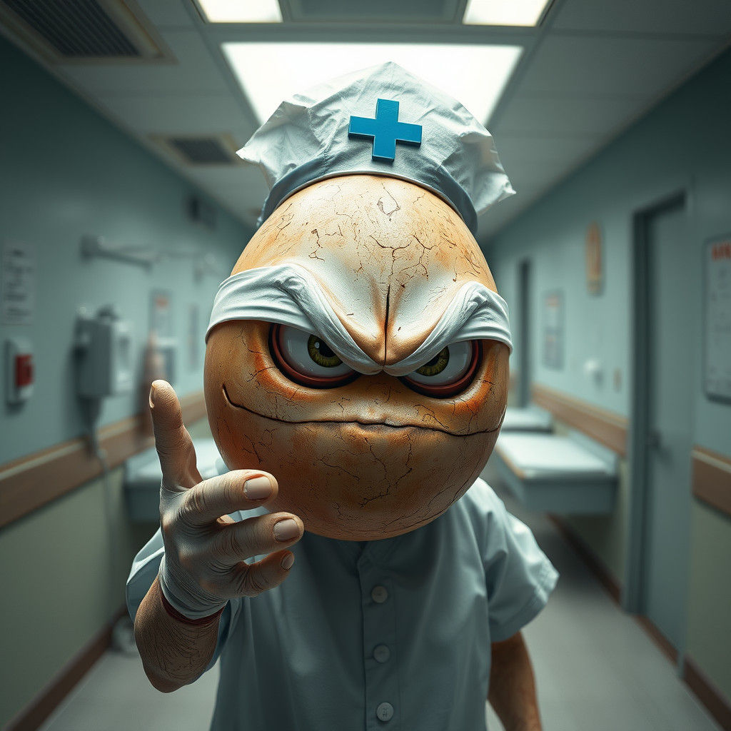Angry Egg Nurse in Hospital: Digital Painting