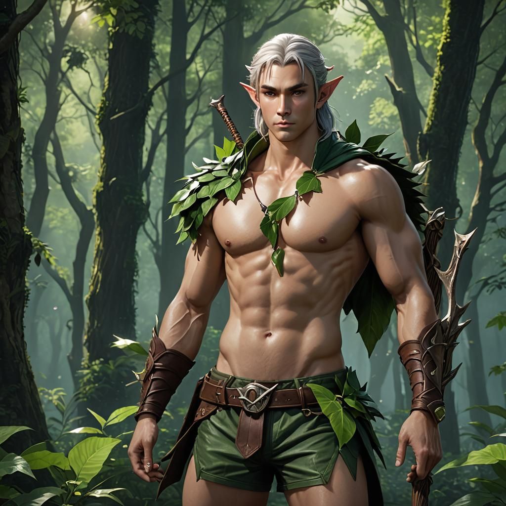 Hyperrealistic Elf Archer in Moonlight Forest, Anime Art