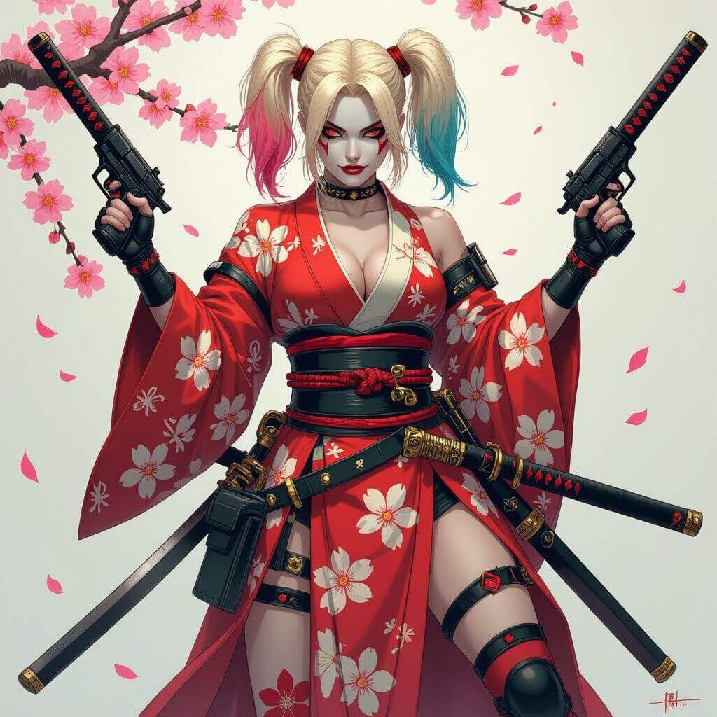 Harley Quinn as a Kimono Warrior with Katana and Pistols