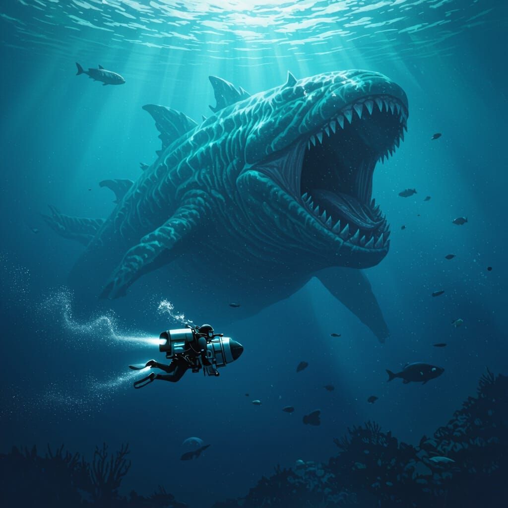 Deep Sea Diver Meets Colossal Sea Monster
