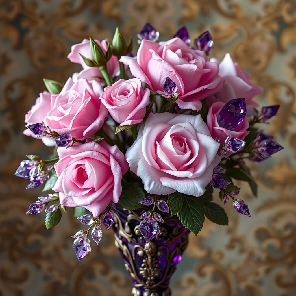 Amethyst Roses in Victorian Vase