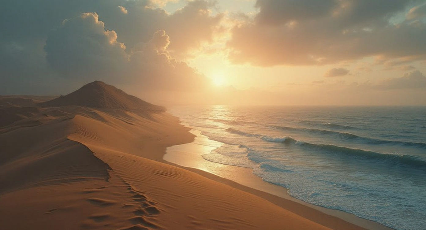 Desert Meets Ocean: Dual Beauty in Epic Matte Painting