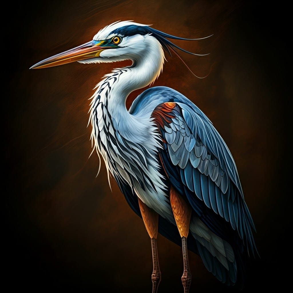 Beautiful Stained Glass Heron with Intricate Details