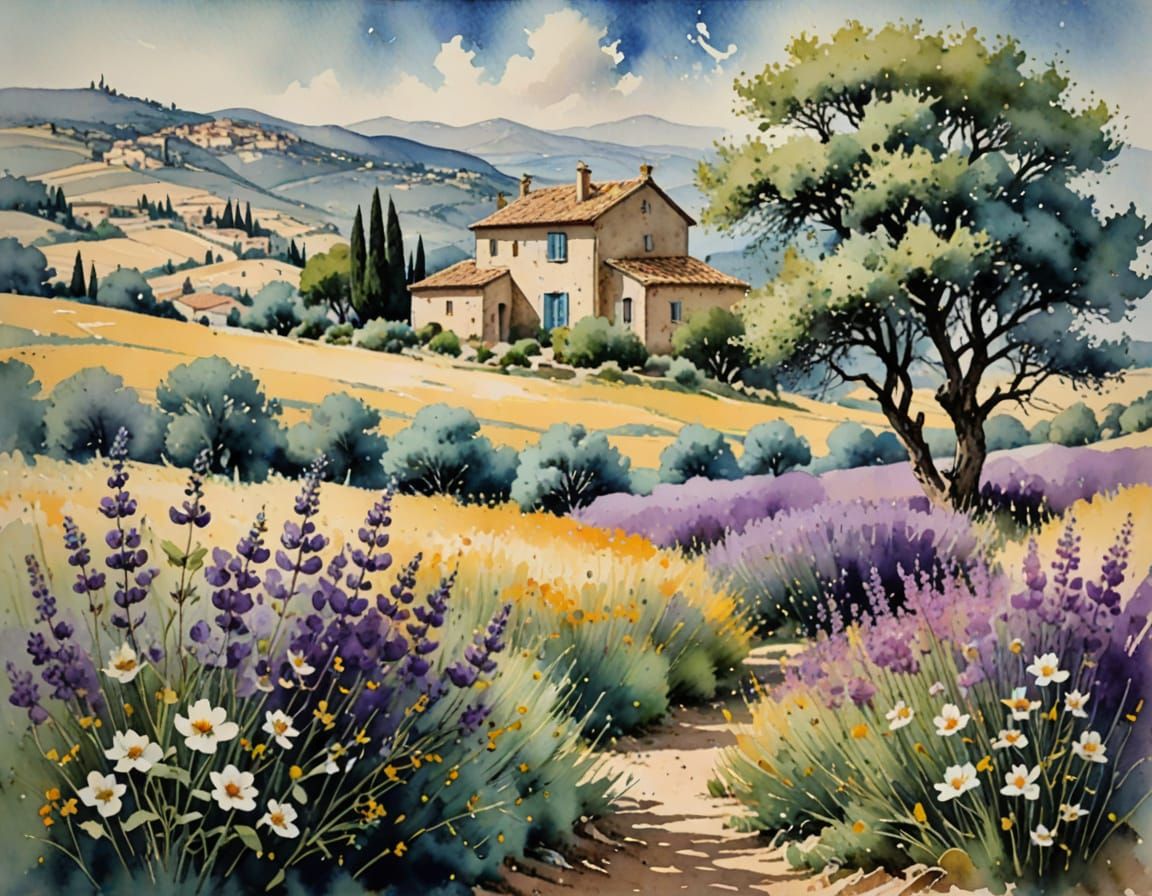 Dreamy Provence Morning in Distressed Watercolor