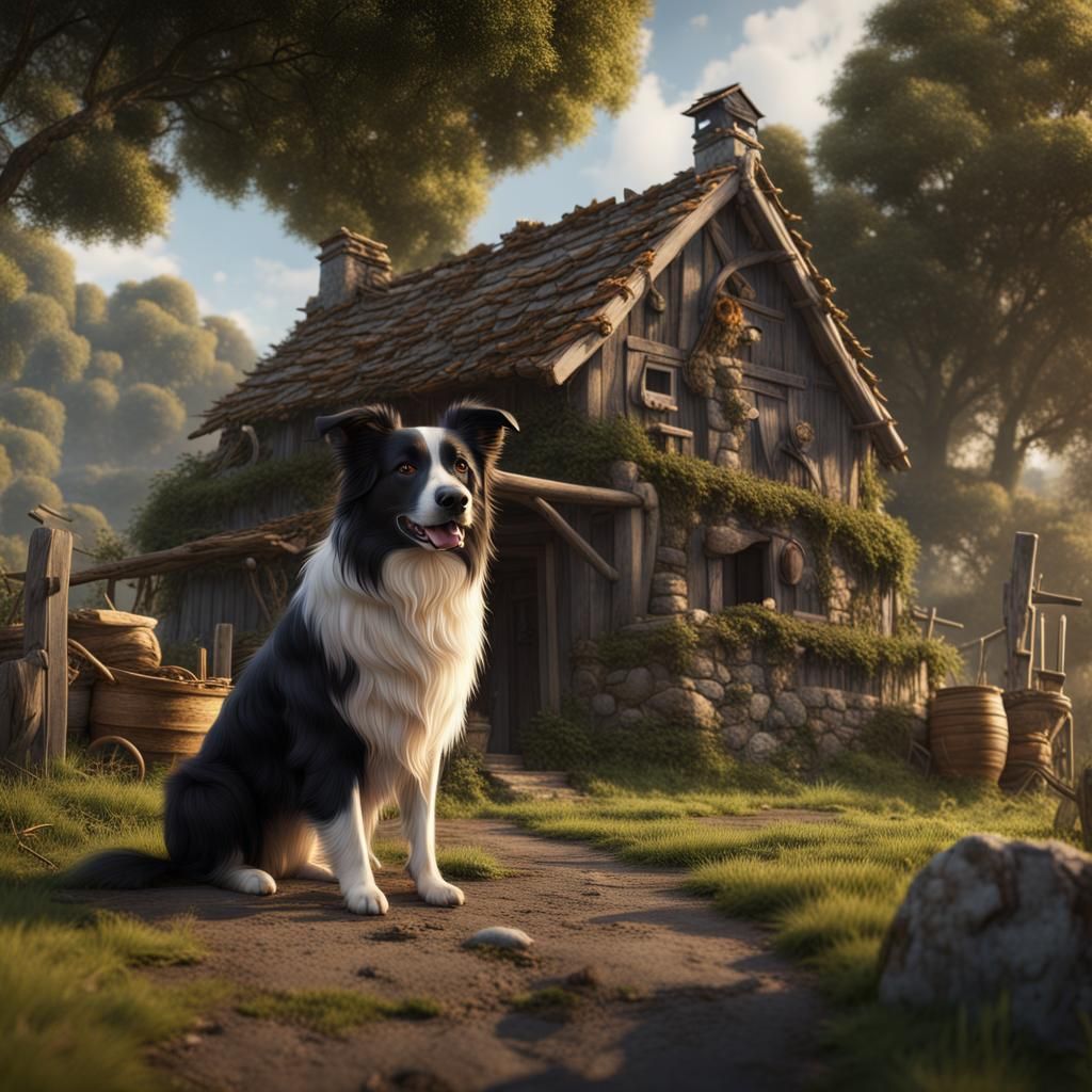 Farmer and Border Collie with Name, Fantasy Art