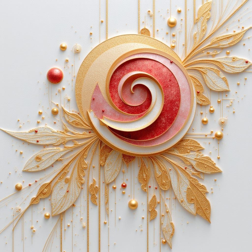 Kirigami Rose with Arabesque Lace Filigree in Klimt Style