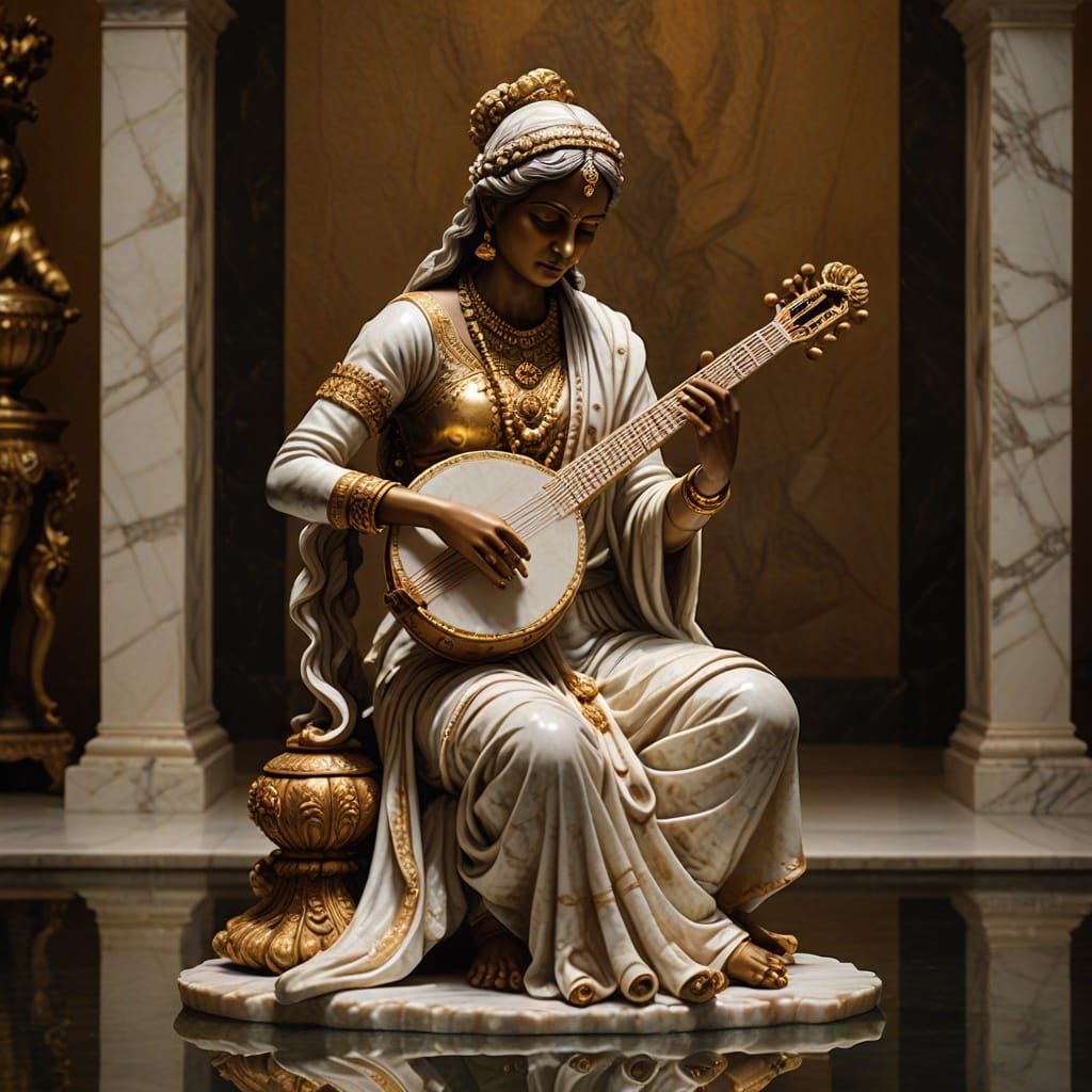 Baroque Marble Sculpture of Indian Musician