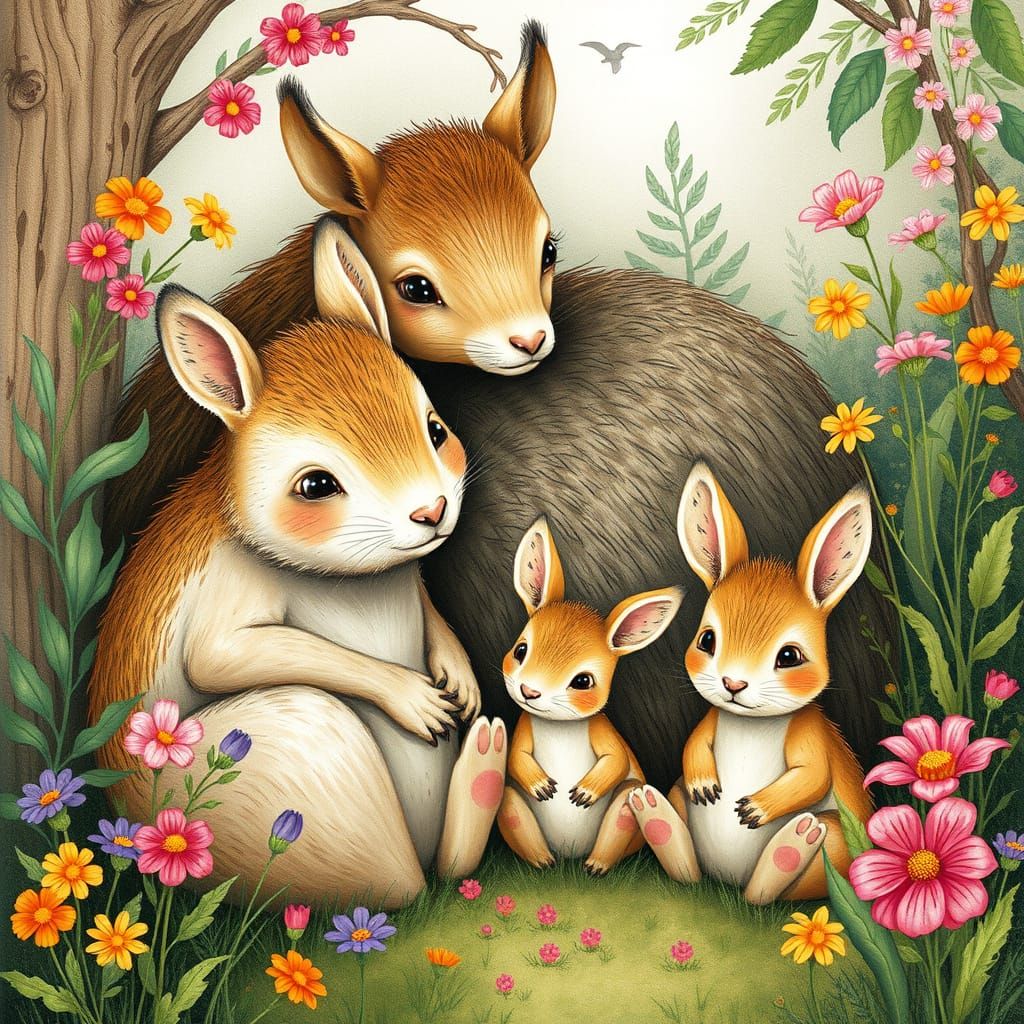 Adorable Animal Family in Illustrative Style