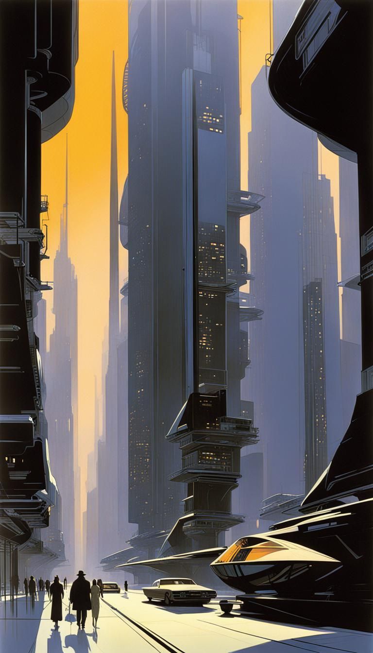 Dystopian Futuristic Metropolis by Syd Mead